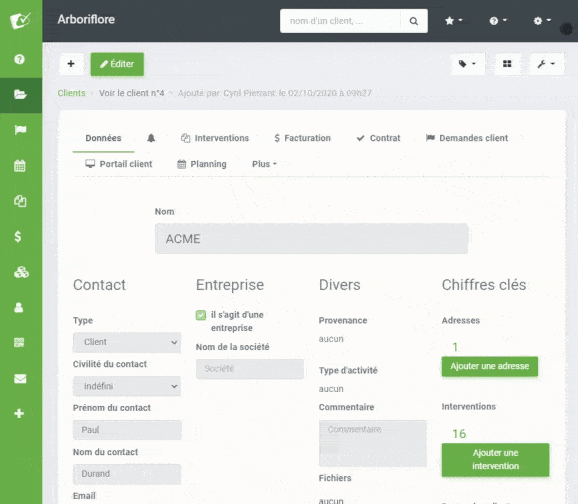 Gif démo Gestion clients paysagiste